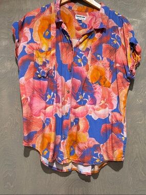 Paradise Now Maui Hawaii Koibiscus Floral Button Down Shirt XL bold floral